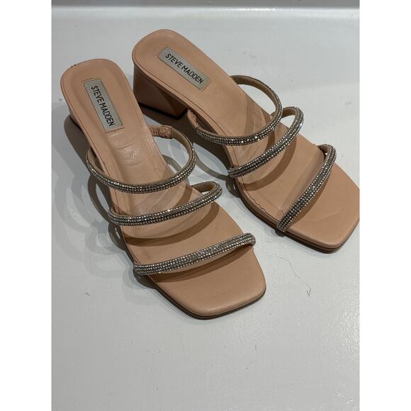 STEVE MADDEN Hanya Starie Rhinestone Block Heel Sandals Strappy Prom Formal 8 - Picture 2 of 6